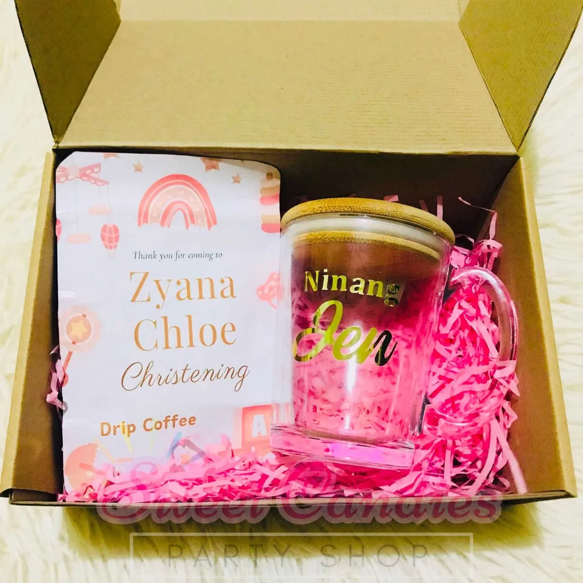 Kraft gift box set with personalized bottle and tags