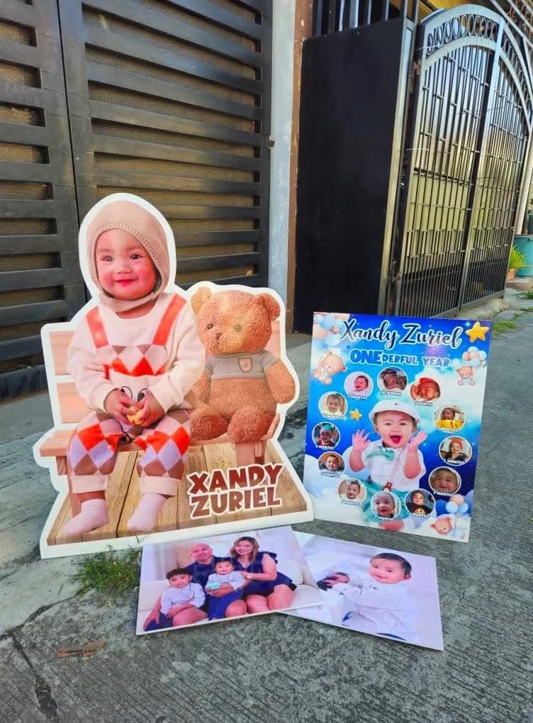 Pink candy-themed standee photo collage display